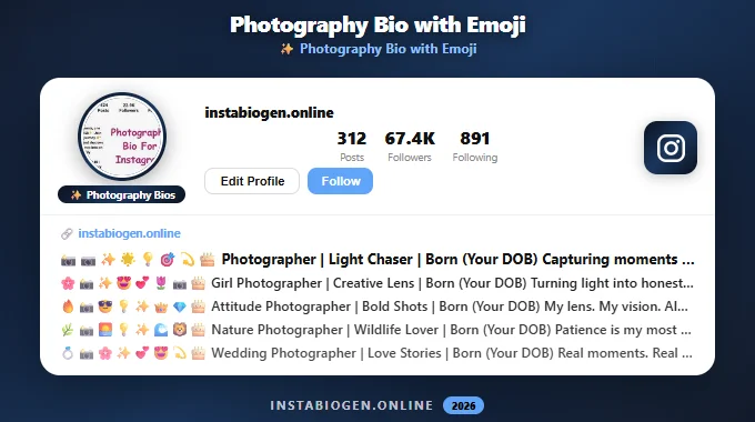 Photography Bio with Emoji